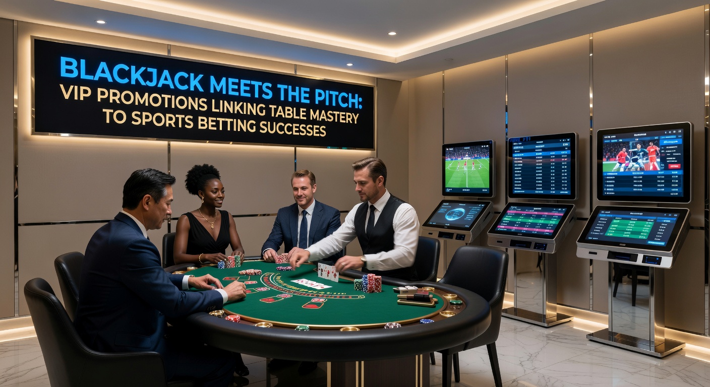 Dynamic split-screen view of a blackjack hand resolving alongside live soccer action, highlighting VIP promo overlays and reward notifications