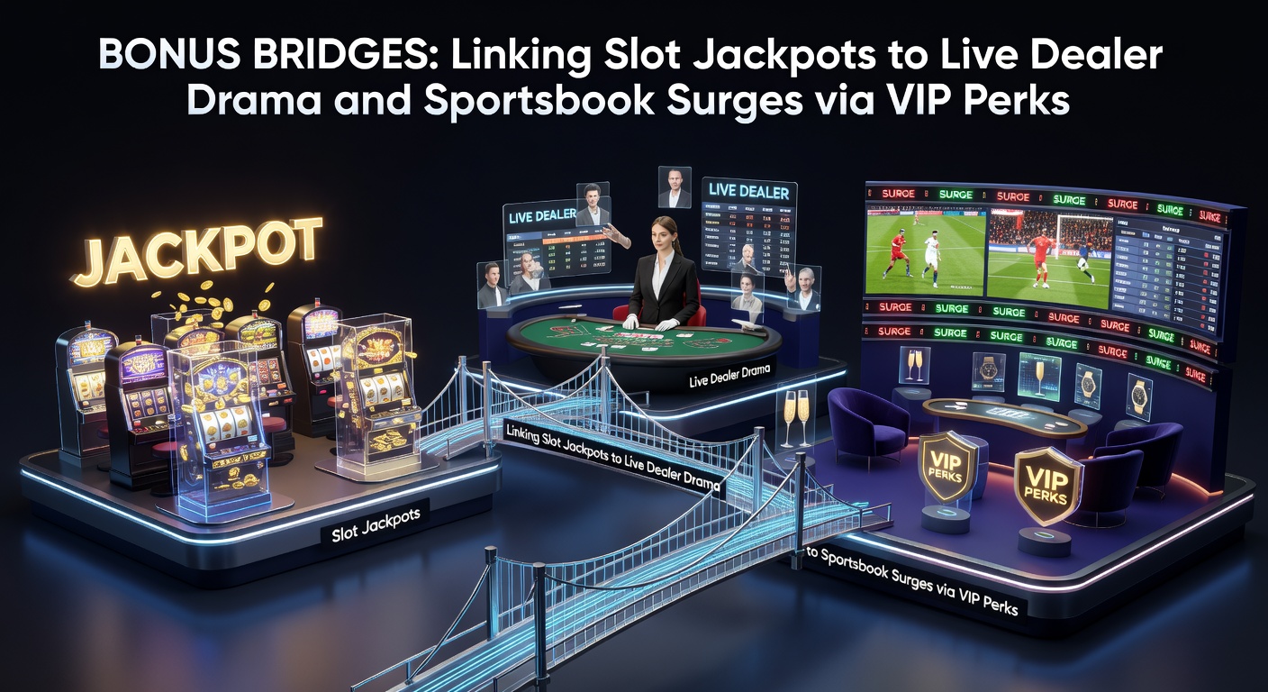 Dynamic split-screen graphic depicting a slot jackpot explosion linking to a live dealer roulette wheel and a sportsbook odds board surging with bets