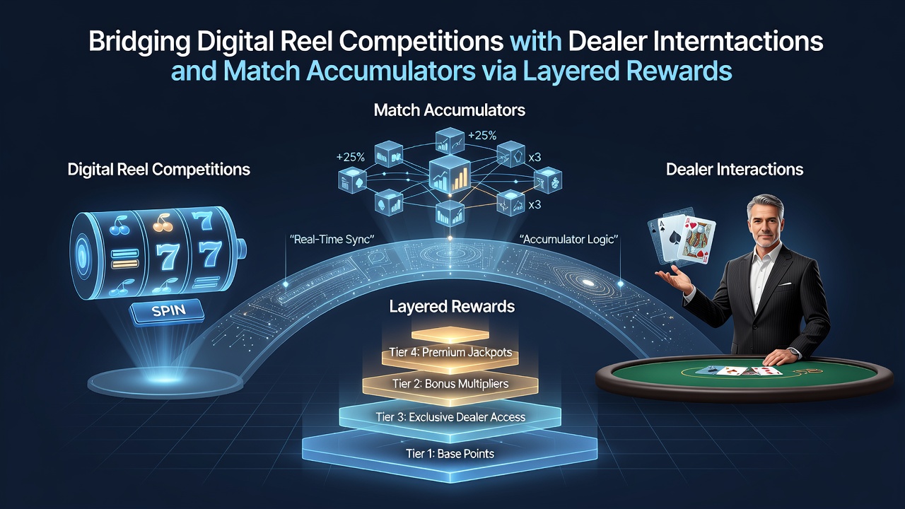 Live dealer interface showing point transfers from table play into a sports accumulator reward meter