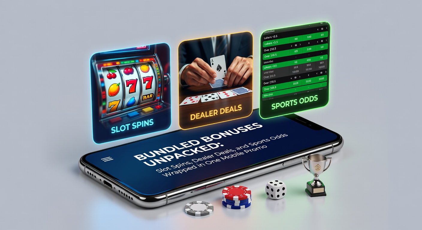 Infographic breaking down a bundled bonus structure with slots, live dealers, and sports betting segments