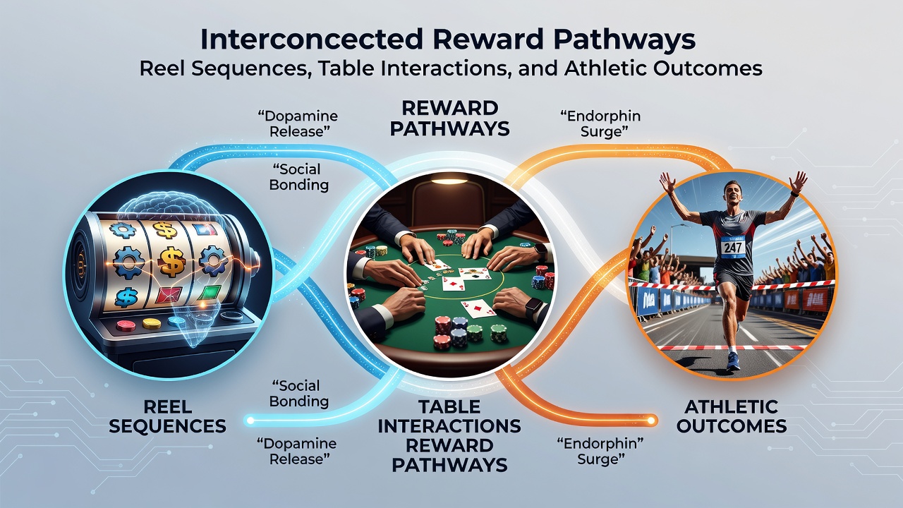 Flowchart illustrating how points move between slot reels, casino tables, and sports betting via structured rewards