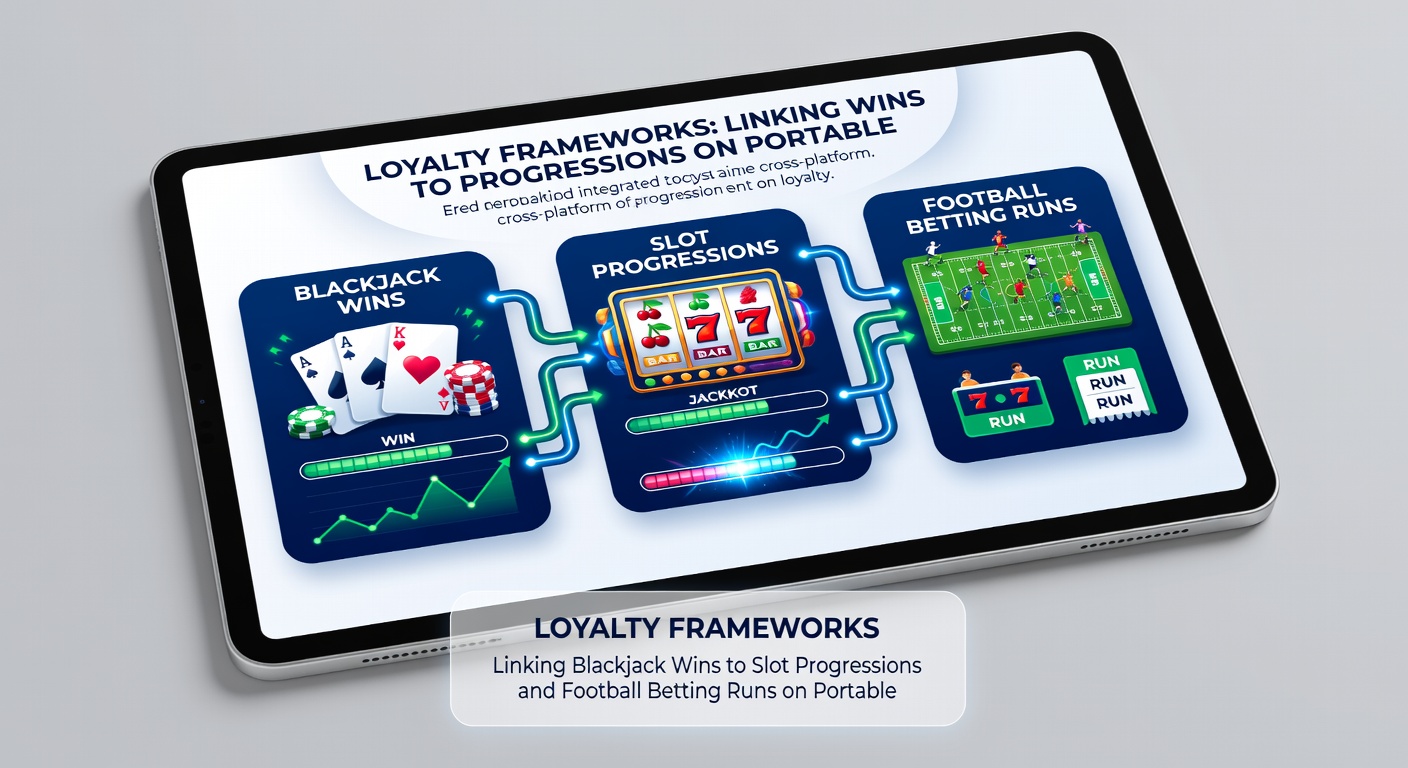 Smartphone screen showing loyalty progress bars connecting blackjack wins, slot levels, and football betting streaks
