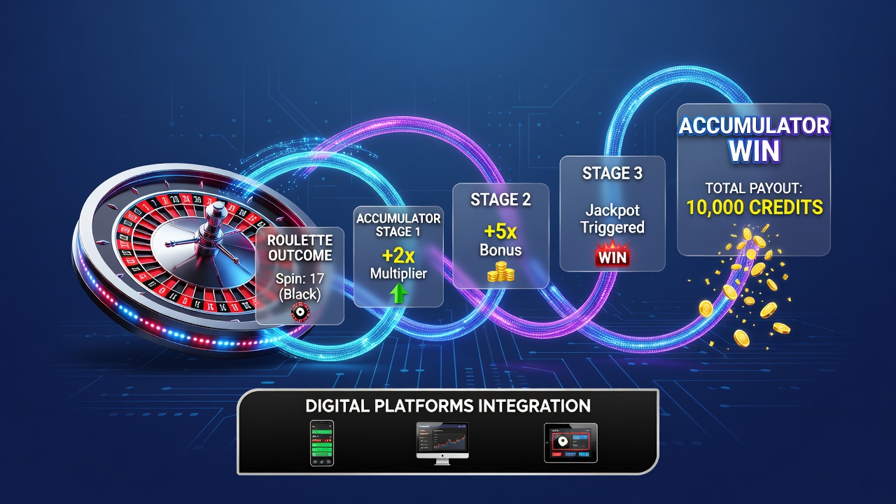 Accumulator bet slip showing reward points transferred from roulette outcomes on a digital casino platform