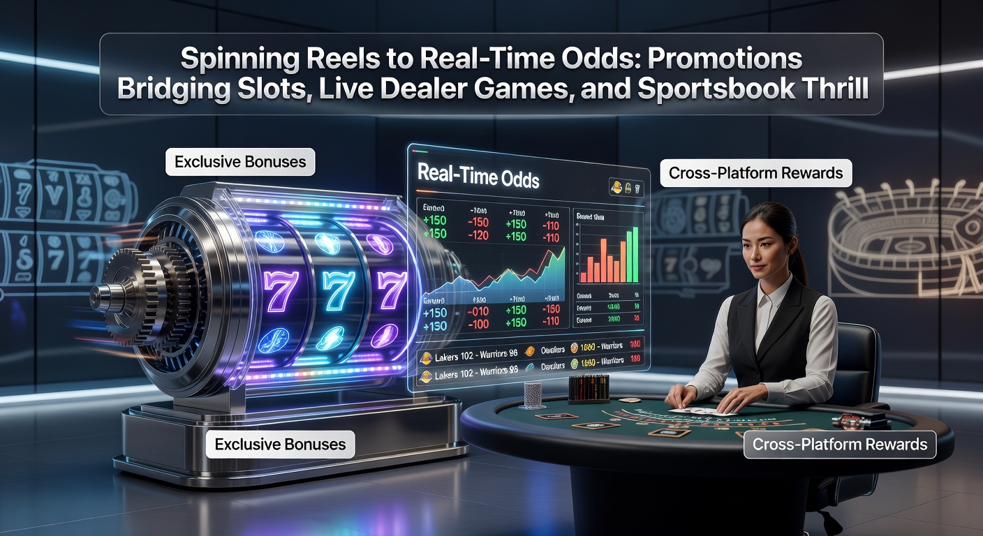 Split-screen view of a player multitasking: slot machine jackpot celebration on one side, live roulette wheel spinning on the other, and a sportsbook ticker showing live tennis odds in the center